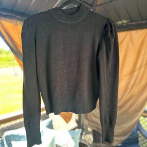 Black Ruffled Shoulder Puff Light Sweater Haute Monde